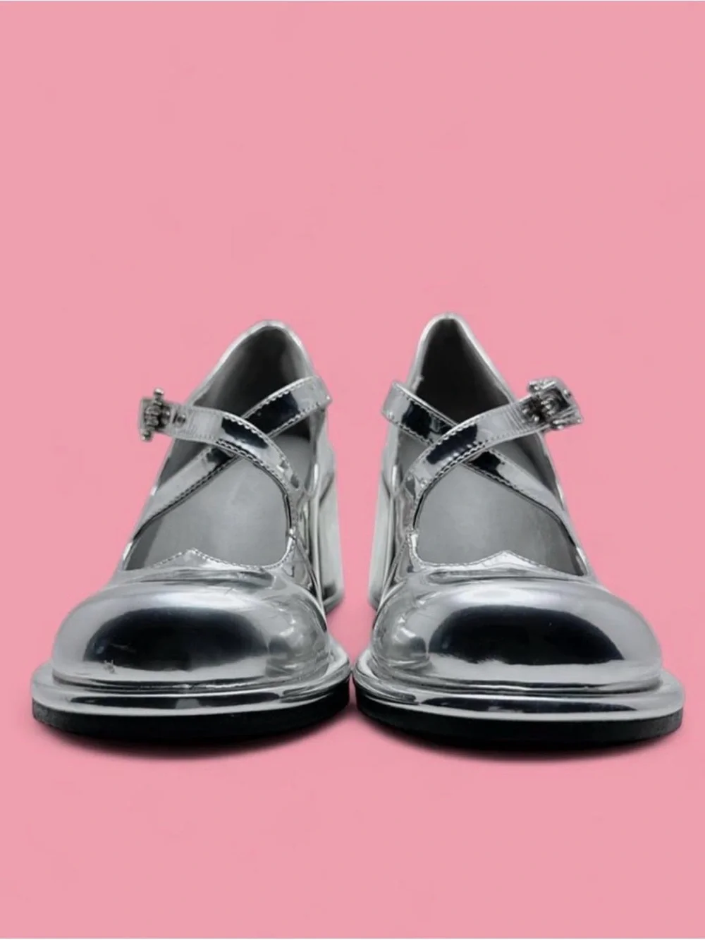 Dolls Kill Sugar Thrillz Metallic Silver Mary Janes Platforms Vegan Leather US 7